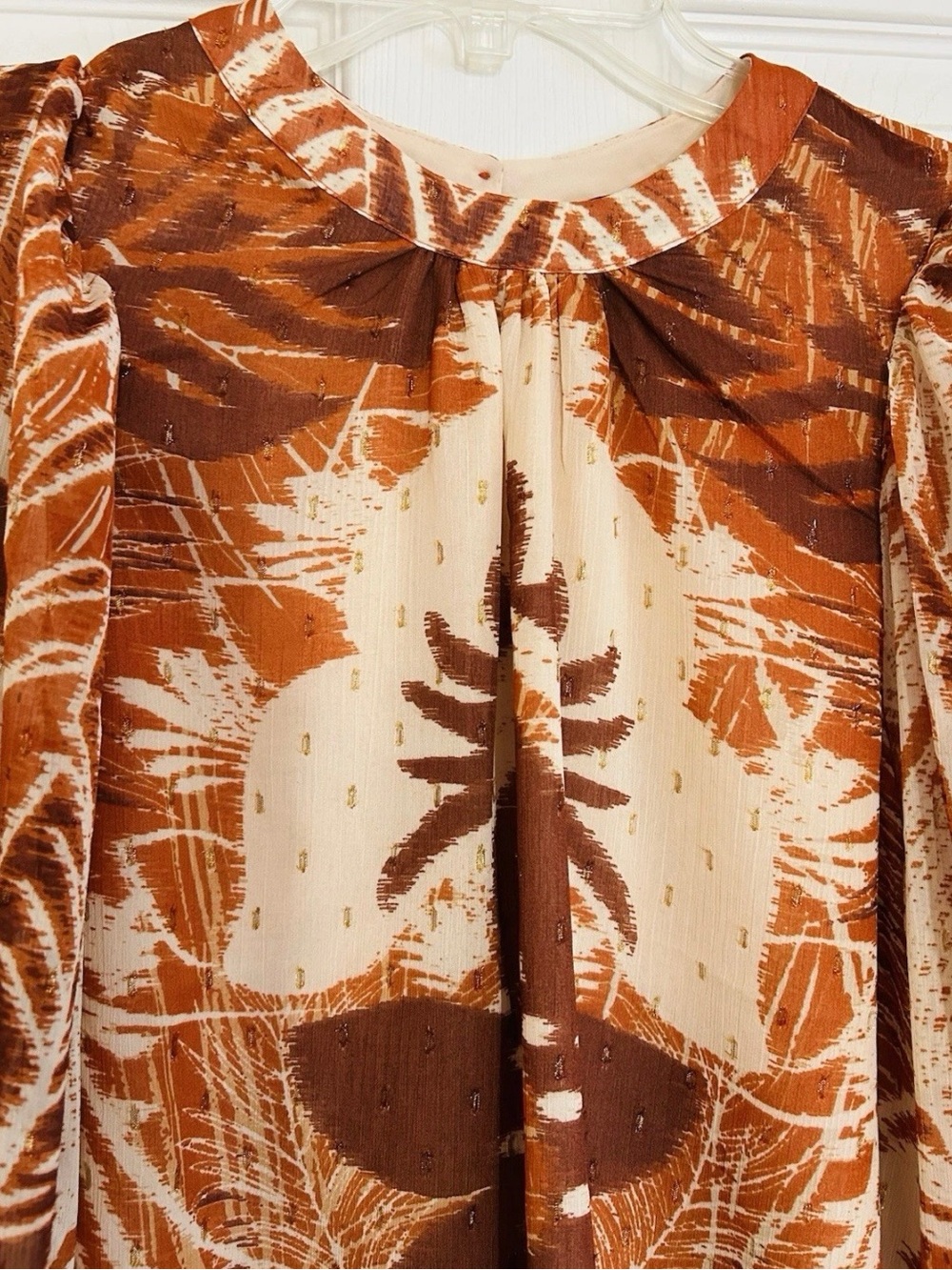 Rachel Zoe Los Angeles Blouse Medium Sienna Floral Gold Speckle Tunic Top - Picture 2 of 6